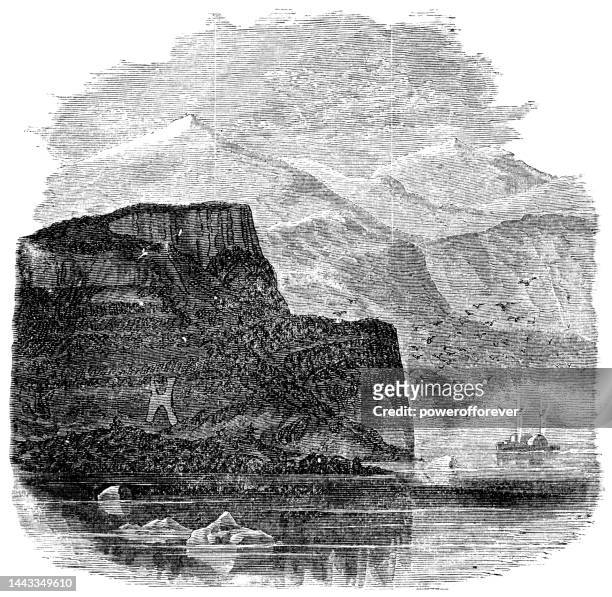ilustraciones, imágenes clip art, dibujos animados e iconos de stock de el estrecho de magallanes en chile - siglo 19 - magallanes