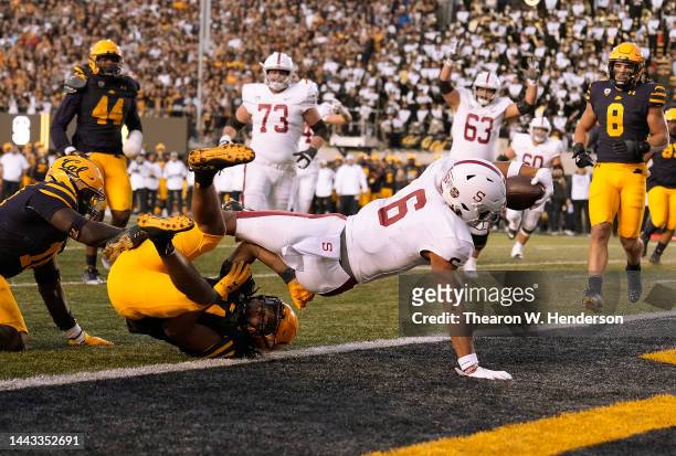 Elijah Higgins of the Stanford Cardinal scores a touchdown against the California Golden Bears during the third quarter at California Memorial...