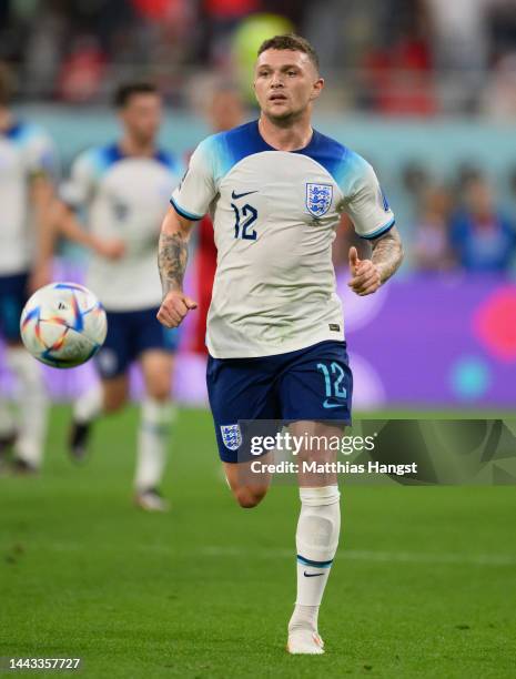 Kieran Trippier of England controls the ball during the FIFA World Cup Qatar 2022 Group B match between England and IR Iran at Khalifa International...