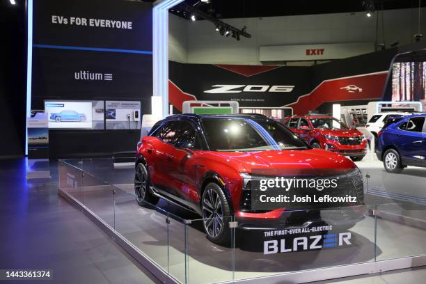 The all-electric Chevrolet Blazer EV is on display at the 2022 Los Angeles Car Show on November 18, 2022 in Los Angeles, California.