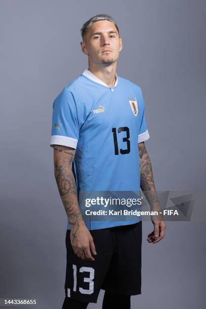 Guillermo Varela of Uruguay poses during the official FIFA World Cup Qatar 2022 portrait session on November 21, 2022 in Doha, Qatar.