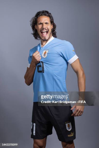 Edinson Cavani of Uruguay poses during the official FIFA World Cup Qatar 2022 portrait session on November 21, 2022 in Doha, Qatar.