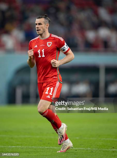 Gareth Bale of Wales wears a FIFA No Discrimination captains armband after the team decided to not wear the One Love armband during the FIFA World...