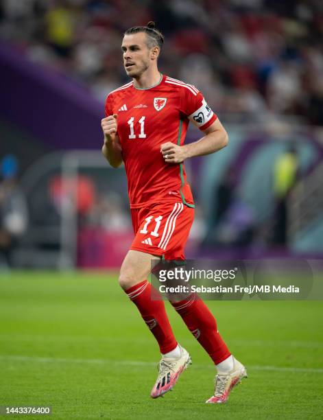 Gareth Bale of Wales wears a FIFA No Discrimination captains armband after the team decided to not wear the One Love armband during the FIFA World...