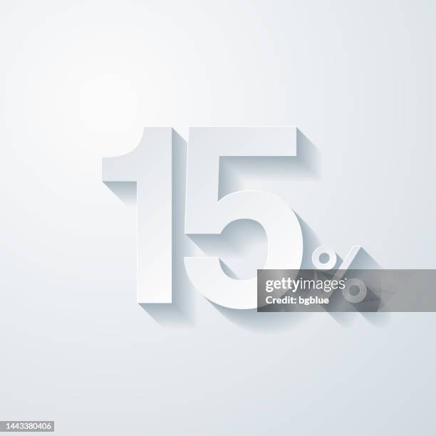 15% - fifteen percent. icon with paper cut effect on blank background - allowance stock illustrations