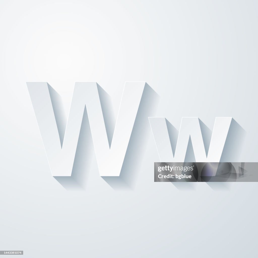 Letter W - Uppercase and lowercase. Icon with paper cut effect on blank background