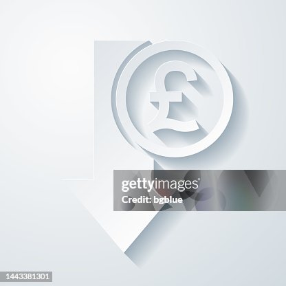 Pound decrease. Icon with paper cut effect on blank background Pound decrease. Icon with paper cut effect on blank background