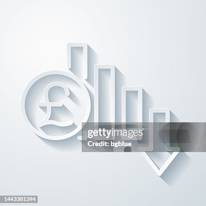 Pound rate decrease. Icon with paper cut effect on blank background Pound rate decrease. Icon with paper cut effect on blank background