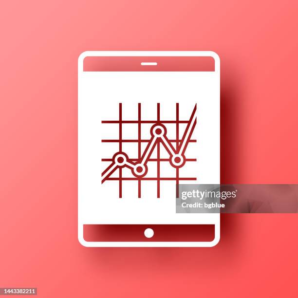 tablet pc with graph. icon on red background with shadow - measuring height stock illustrations