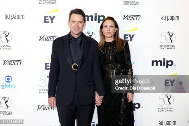 Dougray Scott and Claire Forlani attend the 50th International Emmy Awards at New York Hilton Midtown on November 21, 2022 in New York City.