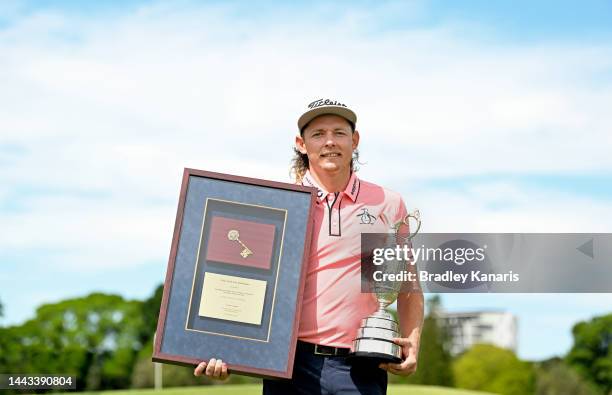 Cameron Smith of Australia poses for a photo with the British Open trophy and the keys to the city after being presented with the keys to the city...