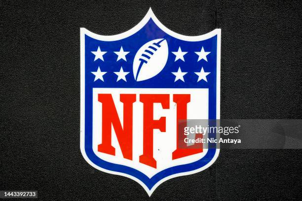 The NFL logo is pictured during the game between the Cleveland Browns and Buffalo Bills at Ford Field on November 20, 2022 in Detroit, Michigan.