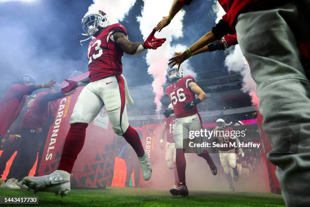 Corey Clement of the Arizona Cardinals takes the field prior to a game against the San Francisco 49ers at Estadio Azteca on November 21, 2022 in...