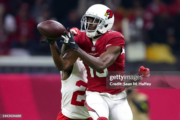 Green of the Arizona Cardinals catches a pass against the San Francisco 49ers during the third quarter at Estadio Azteca on November 21, 2022 in...