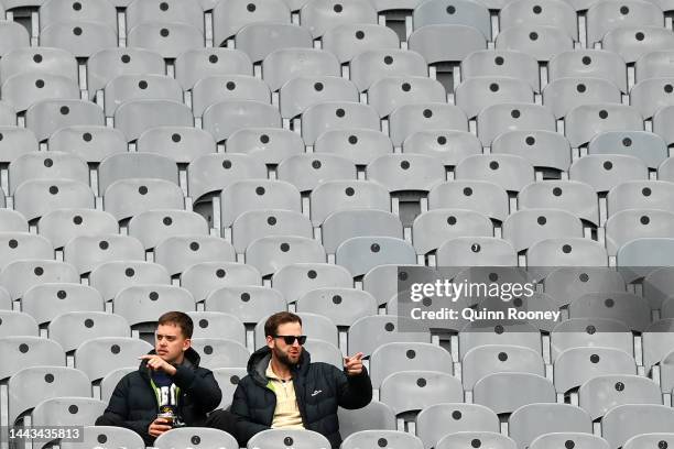 Empty stands are seen during game three of the One Day International series between Australia and England at Melbourne Cricket Ground on November 22,...