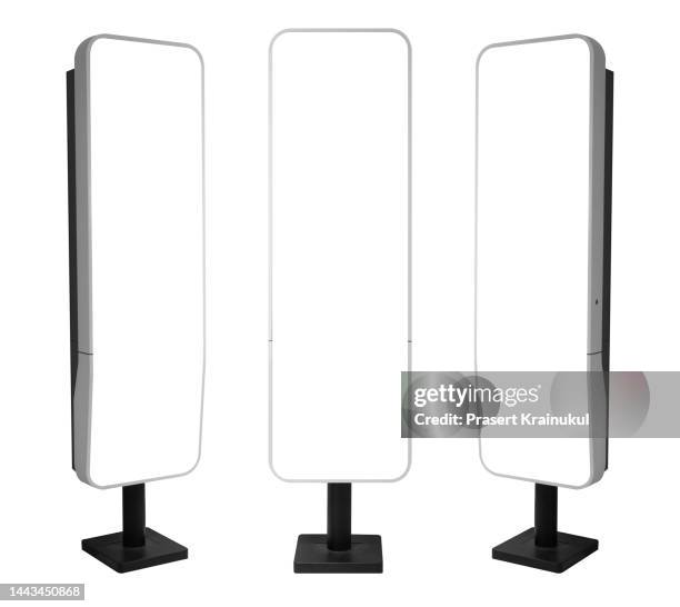 vertical blank light box lcd screen floor stand. clipping path - complex data model stock pictures, royalty-free photos & images