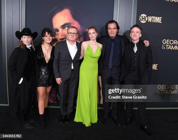 Kelly McCormack, Vivie Myrick, Pat Healy, Jessica Chastain, Michael Shannon and David Wilson Barnes arrives at the Showtime's "George & Tammy"...