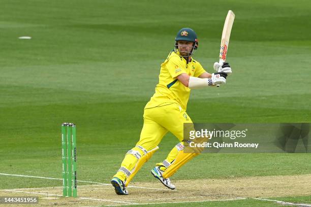 Travis Head of Australia bats during game three of the One Day International series between Australia and England at Melbourne Cricket Ground on...