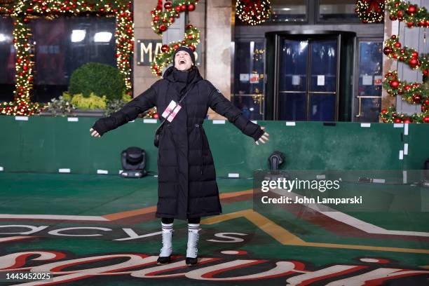 Lea Michele and the cast of "Funny Girl" perform during 96th Macy's Thanksgiving Day Parade rehearsals at Macy's Herald Square on November 21, 2022...