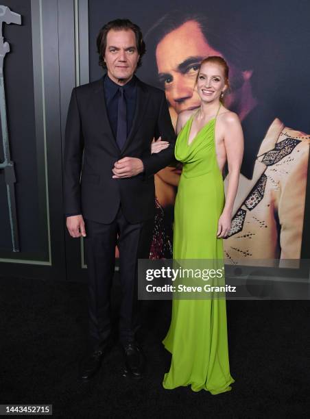 Michael Shannon and Jessica Chastain arrives at the Showtime's "George & Tammy" Premiere Event at Goya Studios on November 21, 2022 in Los Angeles,...