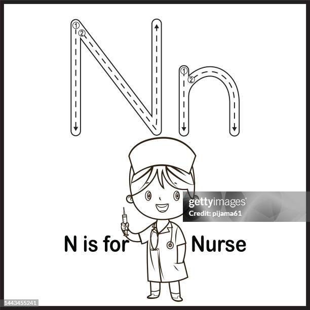 karteikartenbuchstabe n steht für nurse vector illustration - buchstabe n stock-grafiken, -clipart, -cartoons und -symbole