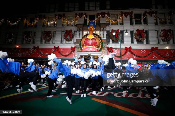 Members of Spirit of America Cheer perform during 96th Macy's Thanksgiving Day Parade rehearsals at Macy's Herald Square on November 21, 2022 in New...