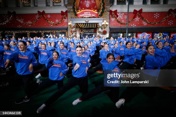 Members of Spirit of America Dance perform during 96th Macy's Thanksgiving Day Parade rehearsals at Macy's Herald Square on November 21, 2022 in New...
