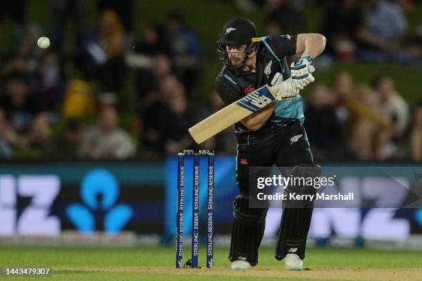 Glenn Phillips of New Zealand bats during game three of the T20 International series between New Zealand and India at McLean Park on November 22,...