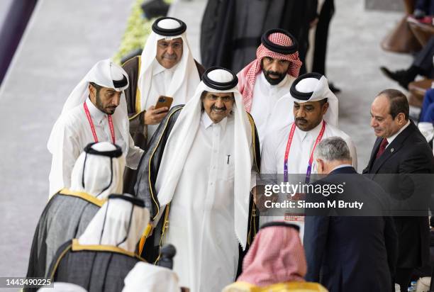 Amir of Qatar Sheikh Taman Bin Hamas Al-Thani meets with the Saudi Arabian Crown Prince Mohammed bin Salman before the opening game of the World Cup...