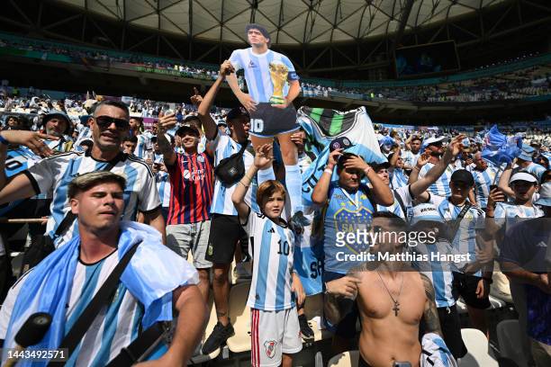 Argentina fans show their support prior to the FIFA World Cup Qatar 2022 Group C match between Argentina and Saudi Arabia at Lusail Stadium on...