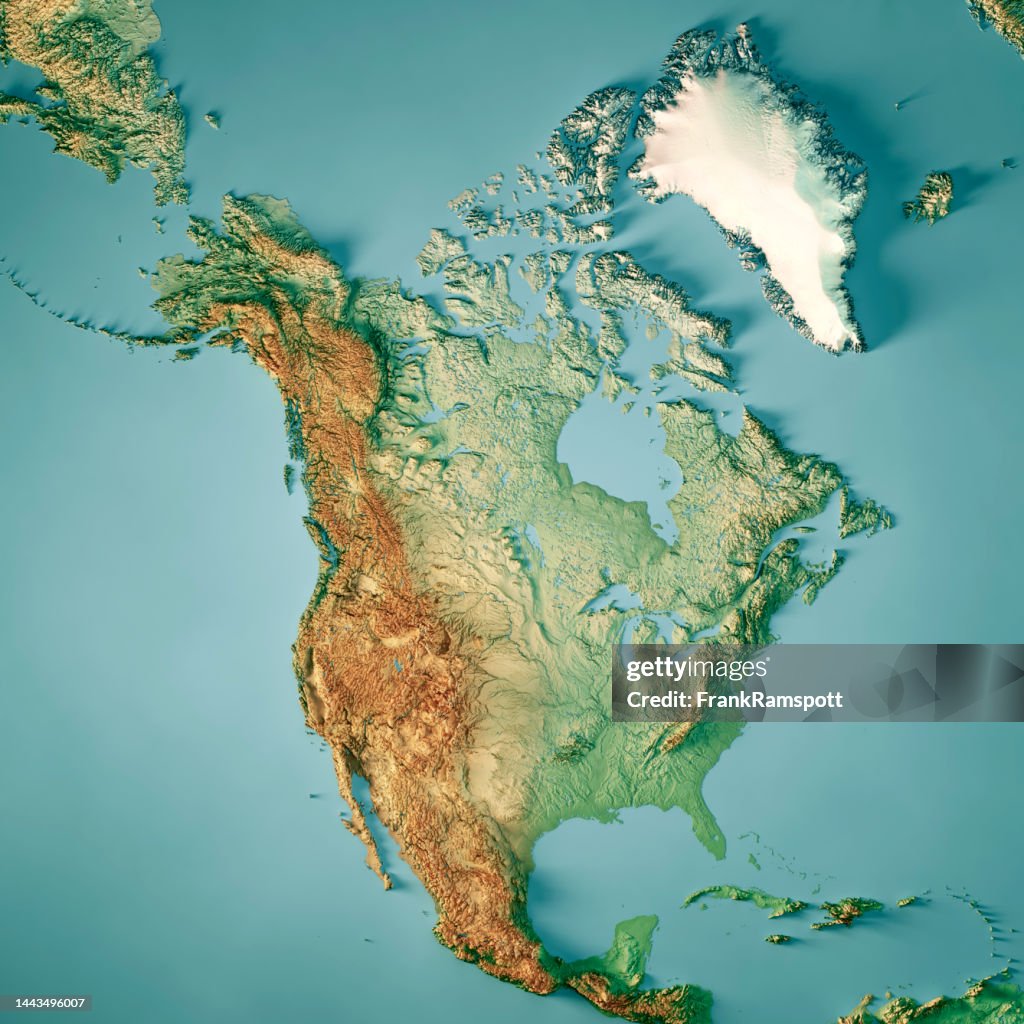 América do Norte Mapa Topográfico 3D Render Color