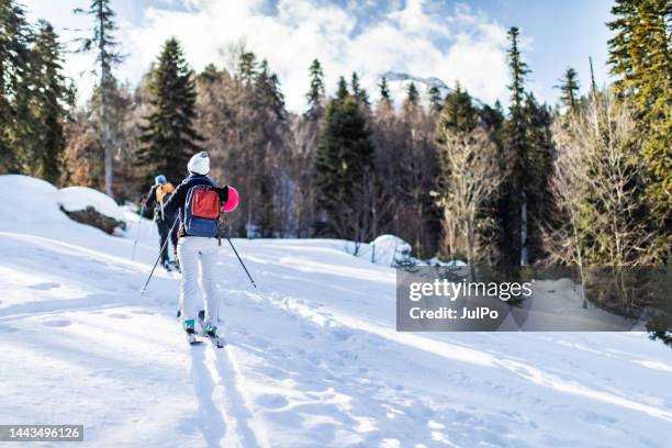 gruppo di persone scialpinismo in montagna - sci alpinismo foto e immagini stock