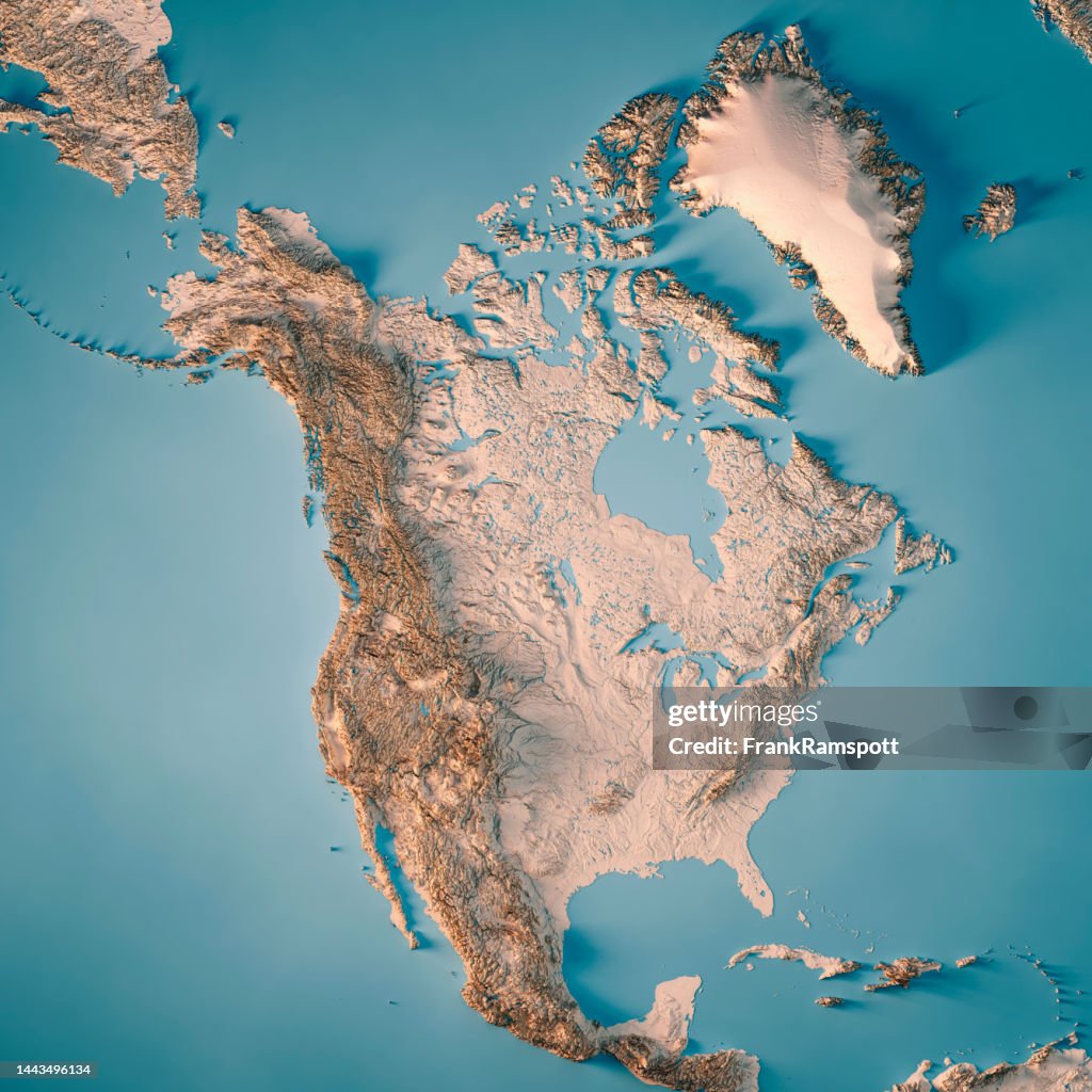 North America Topographic Map 3D Render Neutral