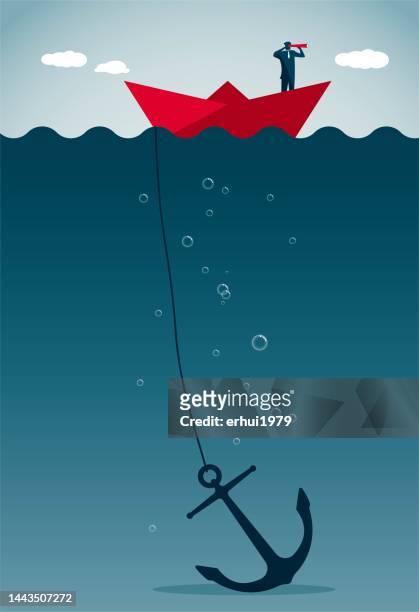 stockillustraties, clipart, cartoons en iconen met discover the other side of the ocean - anchor illustration