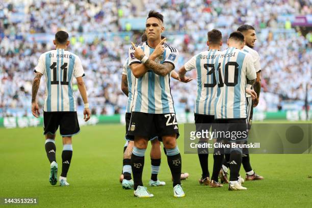 Lautaro Martinez of Argentina celebrates after scoring a goal which was later disallowed by VAR during the FIFA World Cup Qatar 2022 Group C match...