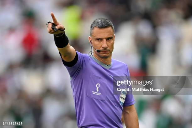 Referee Slavko Vincic gestures during the FIFA World Cup Qatar 2022 Group C match between Argentina and Saudi Arabia at Lusail Stadium on November...