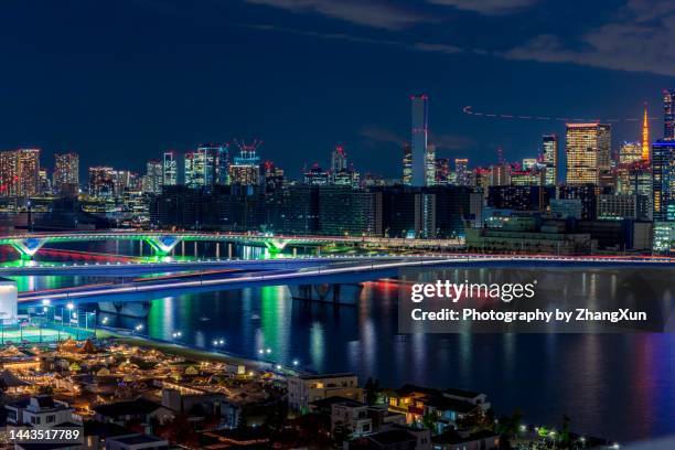 mt. fuji sunset aerial view of tokyo, japan. - chuo ward tokyo stock pictures, royalty-free photos & images