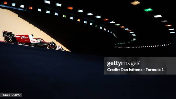 Theo Pourchaire of France driving the Alfa Romeo F1 C42 Ferrari on track during Formula 1 testing at Yas Marina Circuit on November 22, 2022 in Abu...