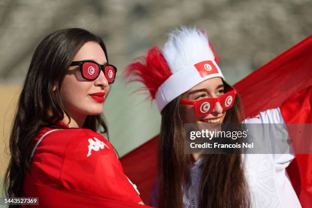 Tunisian fans show their support prior to the FIFA World Cup Qatar 2022 Group D match between Denmark and Tunisia at Education City Stadium on...