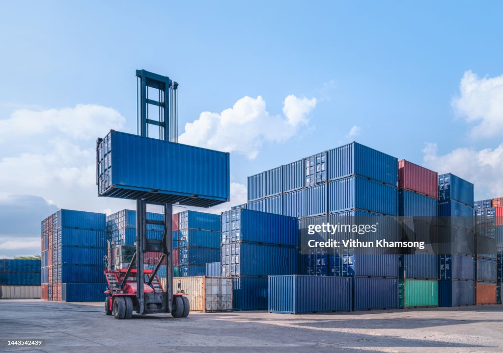 Industrial container yard for logistic import export business and forklift.