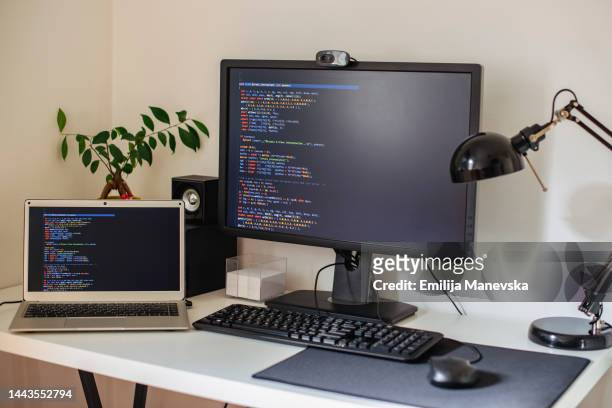 full frame shot of computer language - coding laptop stock pictures, royalty-free photos & images