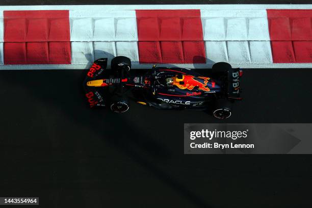 Max Verstappen of the Netherlands driving the Oracle Red Bull Racing RB18 on track during Formula 1 testing at Yas Marina Circuit on November 22,...