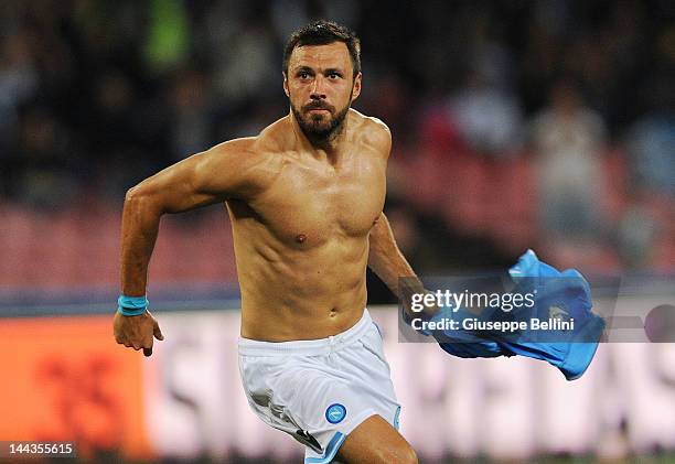 Andrea Dossena of Napoli celebrates after scoring his team's second goal during the Serie A match between SSC Napoli and AC Siena at Stadio San Paolo...