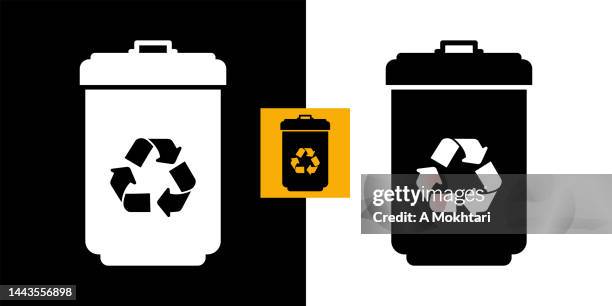 trash can icon with recycles icon. - white garbage bin stock illustrations