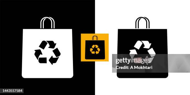 recycelbares papiertütensymbol. - reusable shopping bag drawing stock-grafiken, -clipart, -cartoons und -symbole