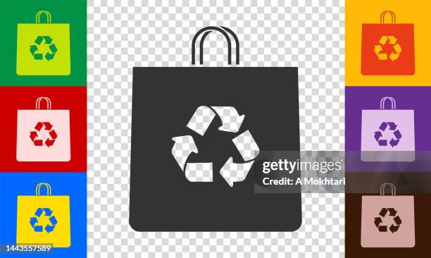 recycelbares papiertüten-icon-set. - reusable shopping bag drawing stock-grafiken, -clipart, -cartoons und -symbole