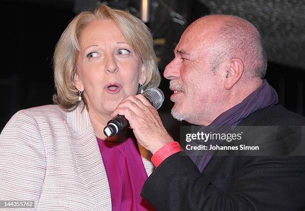 Lead candidate of the German Social Democrats Hannelore Kraft celebrates with supporters after the announcement of initial exit poll results that...