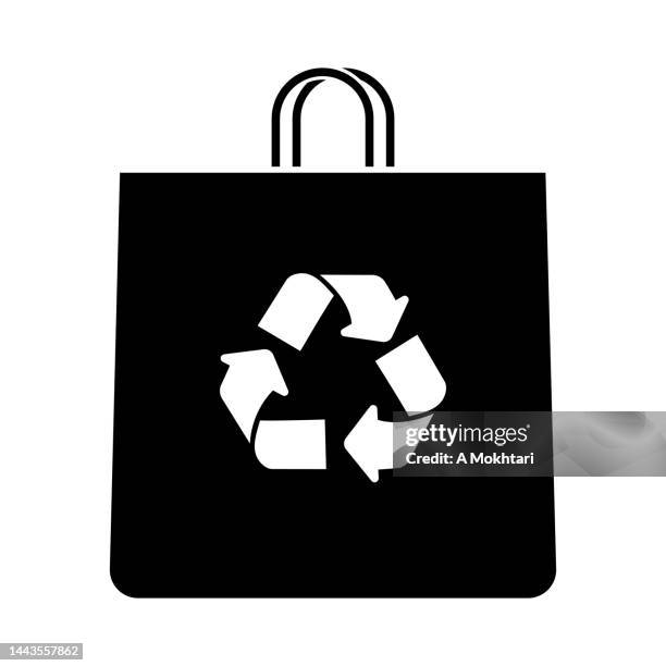 recycelbares papiertütensymbol auf weißem hintergrund. - reusable shopping bag drawing stock-grafiken, -clipart, -cartoons und -symbole
