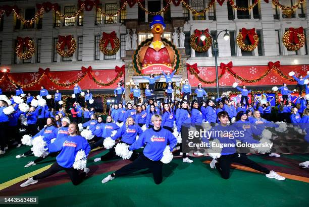 Spirit of America Cheer perform during 96th Macy's Thanksgiving Day Parade - Talent Rehearsals at Macy's Herald Square on November 21, 2022 in New...