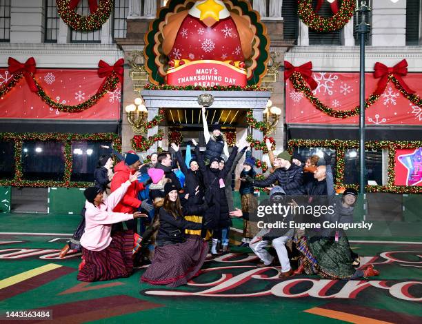 Lea Michele and the cast of Broadway’s Funny Girl perform during 96th Macy's Thanksgiving Day Parade - Talent Rehearsals at Macy's Herald Square on...